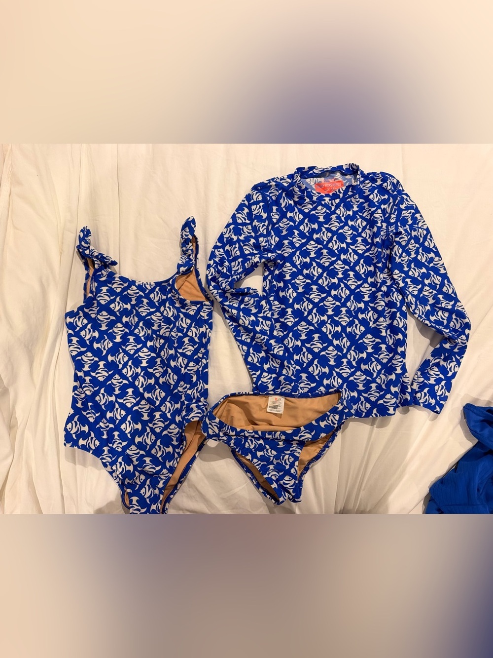 Crew Cuts Kids 3 Piece - Blue Floral Print Swim Set with Rash Guard